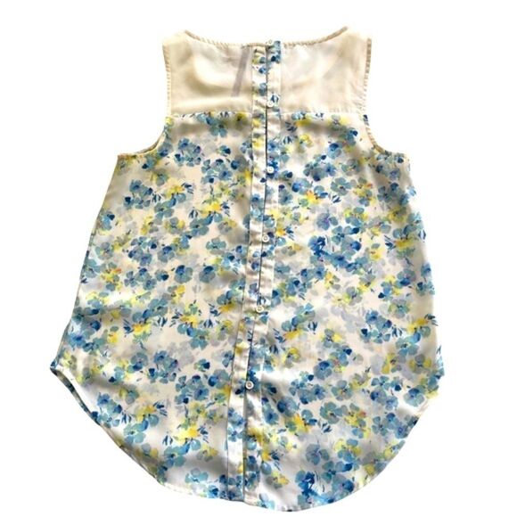 LC Lauren Conrad Yellow & Cornflower Blue Chiffon Sleeveless Blouse Size XSmall - Picture 2 of 10